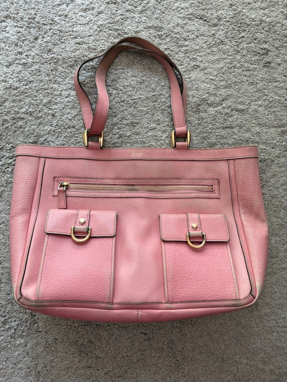 Gucci Pink Leather Tote (The Abbey) with Gold Hardware